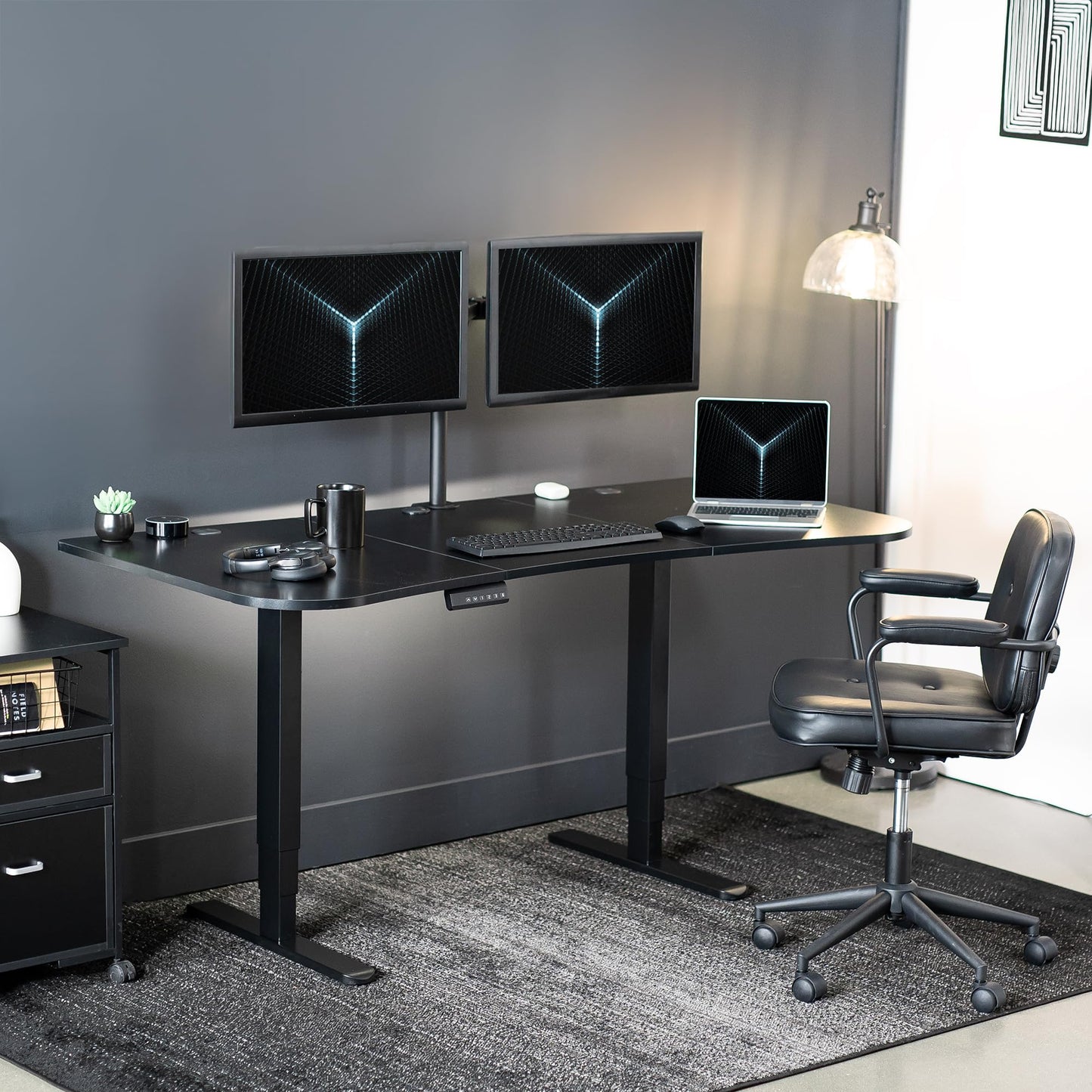 VIVO Electric 63 x 32 in Dual Motor Standing Desk, Memory Height Adjustment, 2B Series, Black Carbon Fiber Top Black Frame, DESK-KIT-2B1R