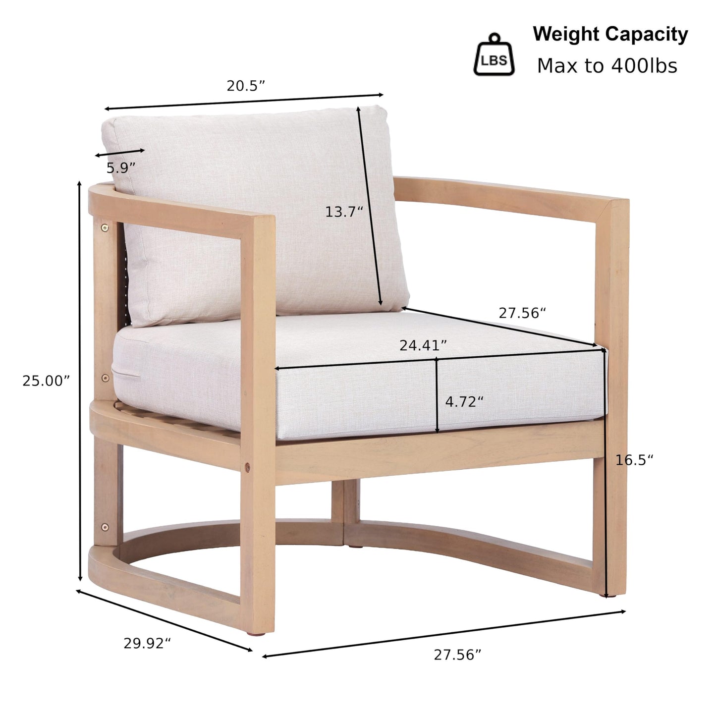Merax Outdoor Acacia Wood Club Armchair wtih Coushions Set of 2, Patio Sofa Chair with Rattan-Woven Back, Sturdy Base for Porch, Lawn, Backyard, Balcony, Light Teak