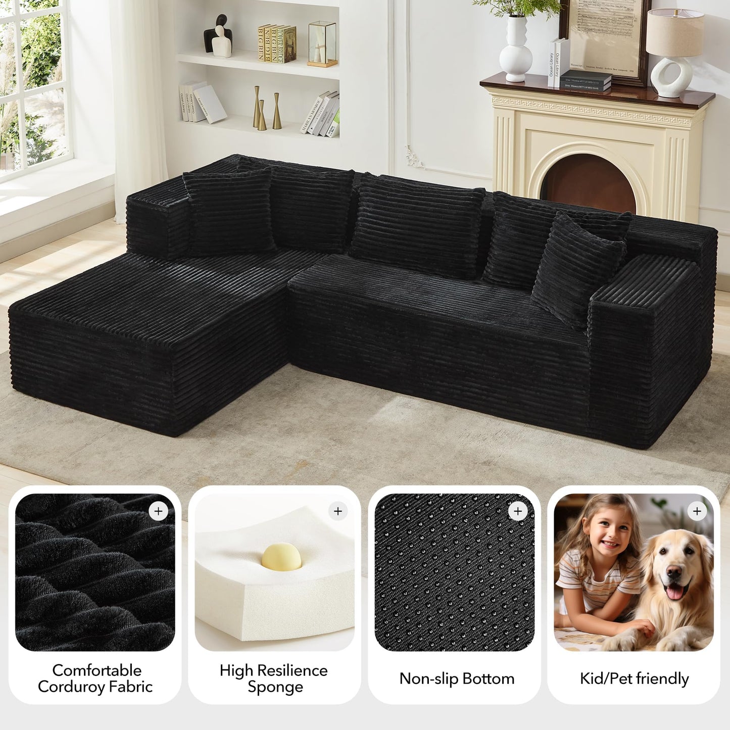 Modular Sectional Sofa Cloud Sectional Couch, 106" Comfy L Shaped Couches for Living Room,Oversized Sofa Sleeper with Deep Seat, No Assembly Required