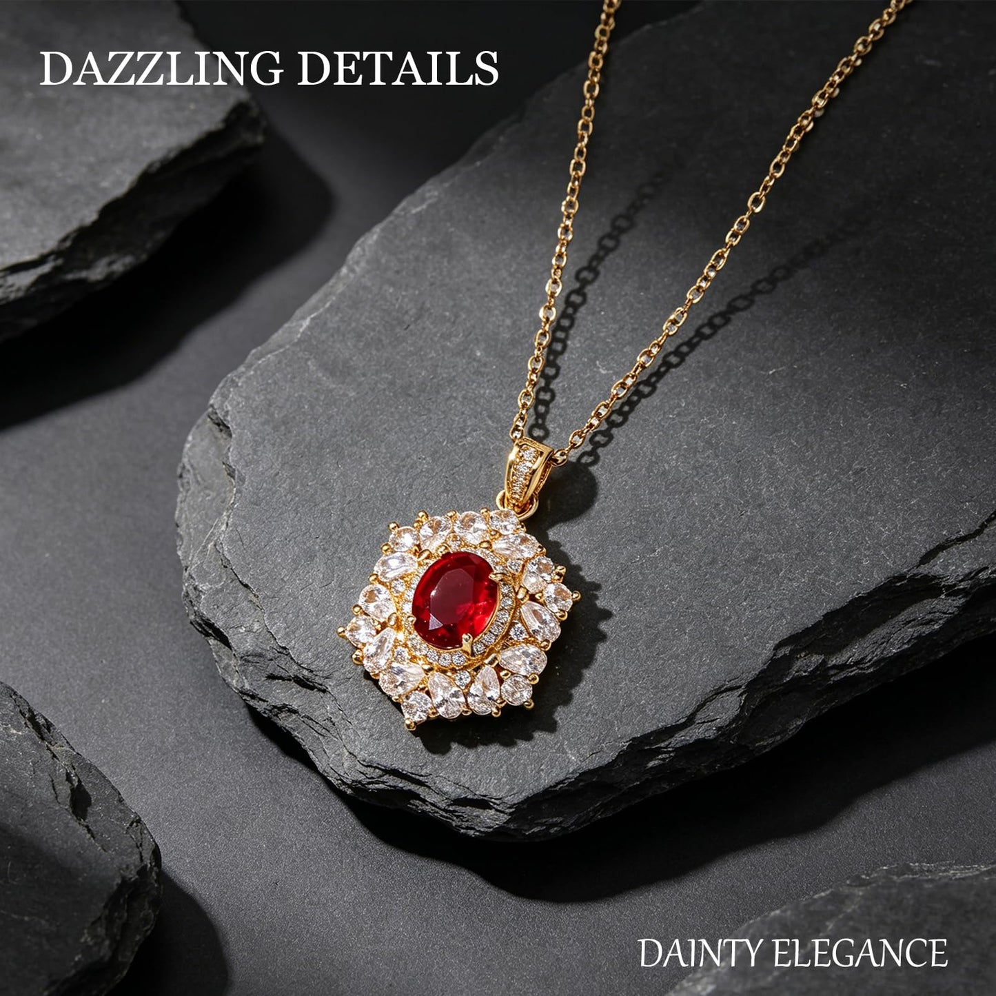 Red Baroque July Birthstone Ruby Necklaces for Women-Gold Plated Ruby Jewelry Waterproof Non Tarnish Maximalist Jewelry Necklace Birthday Valentines Day Mother's Day Christmas Thanksgiving Gifts