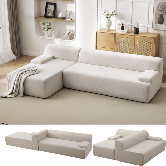 MilleLoom 108" Sectional Couches for Living Room, Modular Sectional Sofa with L-Shape Chaise,Ultra Soft Corduroy L Shaped Couch Bed,Perfect Comfy Couches for Living Room, No Assembly Required, Beige