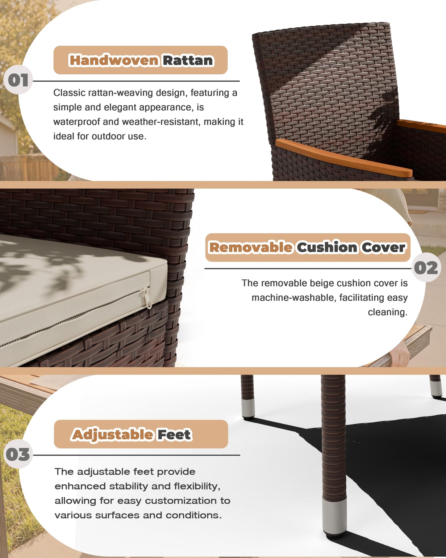 Flamaker 7 Piece Patio Dining Set Outdoor Acacia Wood Table and Chairs with Soft Cushions Wicker Patio Furniture for Deck, Backyard, Garden (Brown)
