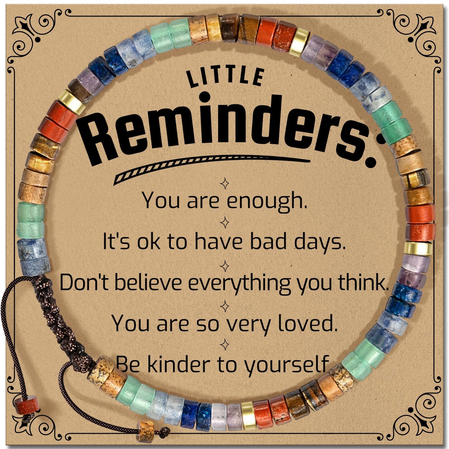 ZOKCC Cheer Up Gifts Bracelets for Women: Healing Natural Stone Bracelets with Postive Words - Inspirational Friendship Gifts for Women Friends Sister Bestie Coworker (G- REMINDER- RAINBOW STONE)