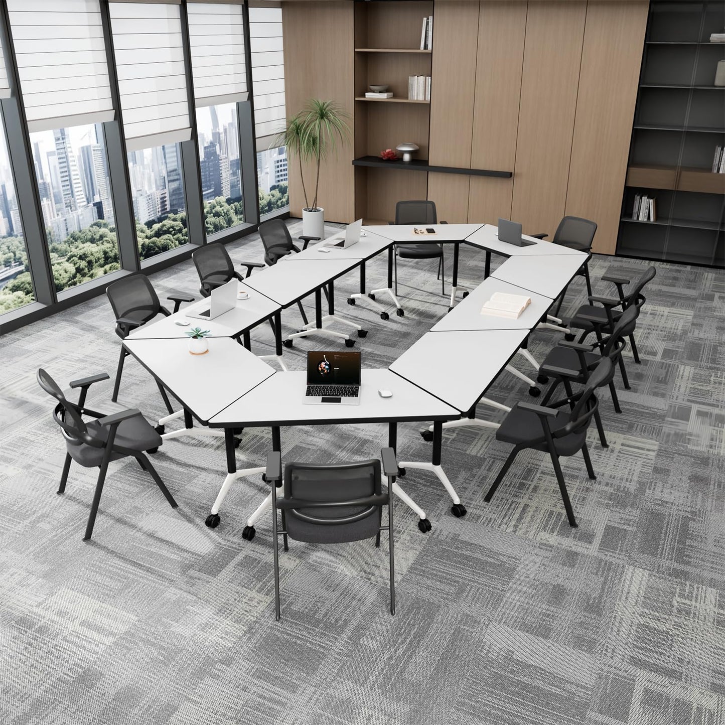 6 Pack Folding Conference Table,T-Shaped Conference Room Tables with Wheels, 47.2 in Modern Conference Table,Mobile Modular Seminar Meeting Desk for Classrooms,Office & Seminar (6, White)