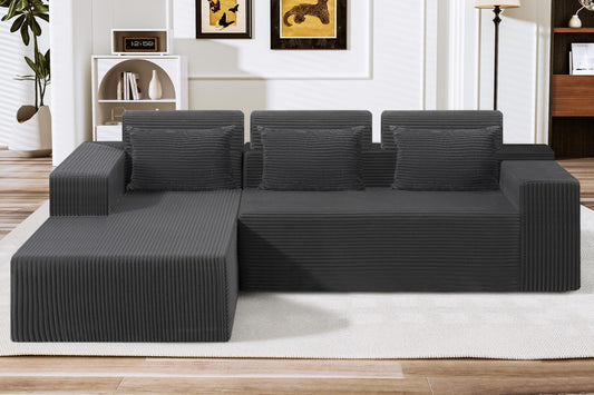 HABUTWAY Sectional Couches for Living Room,No Assembly L Shaped Couch 105" Modular Sectional Sofa Couch with Deep Seat,Cloud Couches Furniture Sets for Apartment,Corduroy (Dark Grey, Left Facing)
