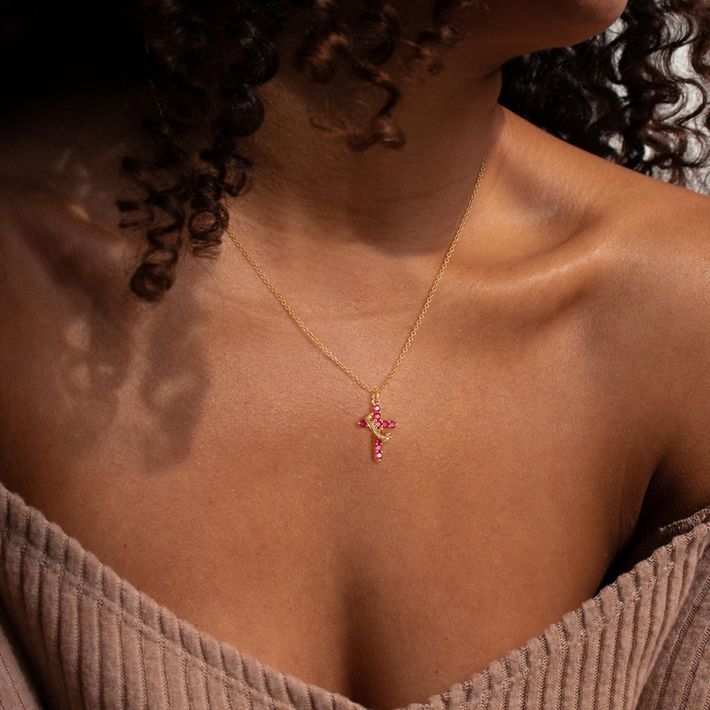 Robaice Birthstone Crown Cross Necklace for Women, Gold-Plated Christian Faith Necklace, Cross Jewelry Gift for Women, January Red Garnet Gift