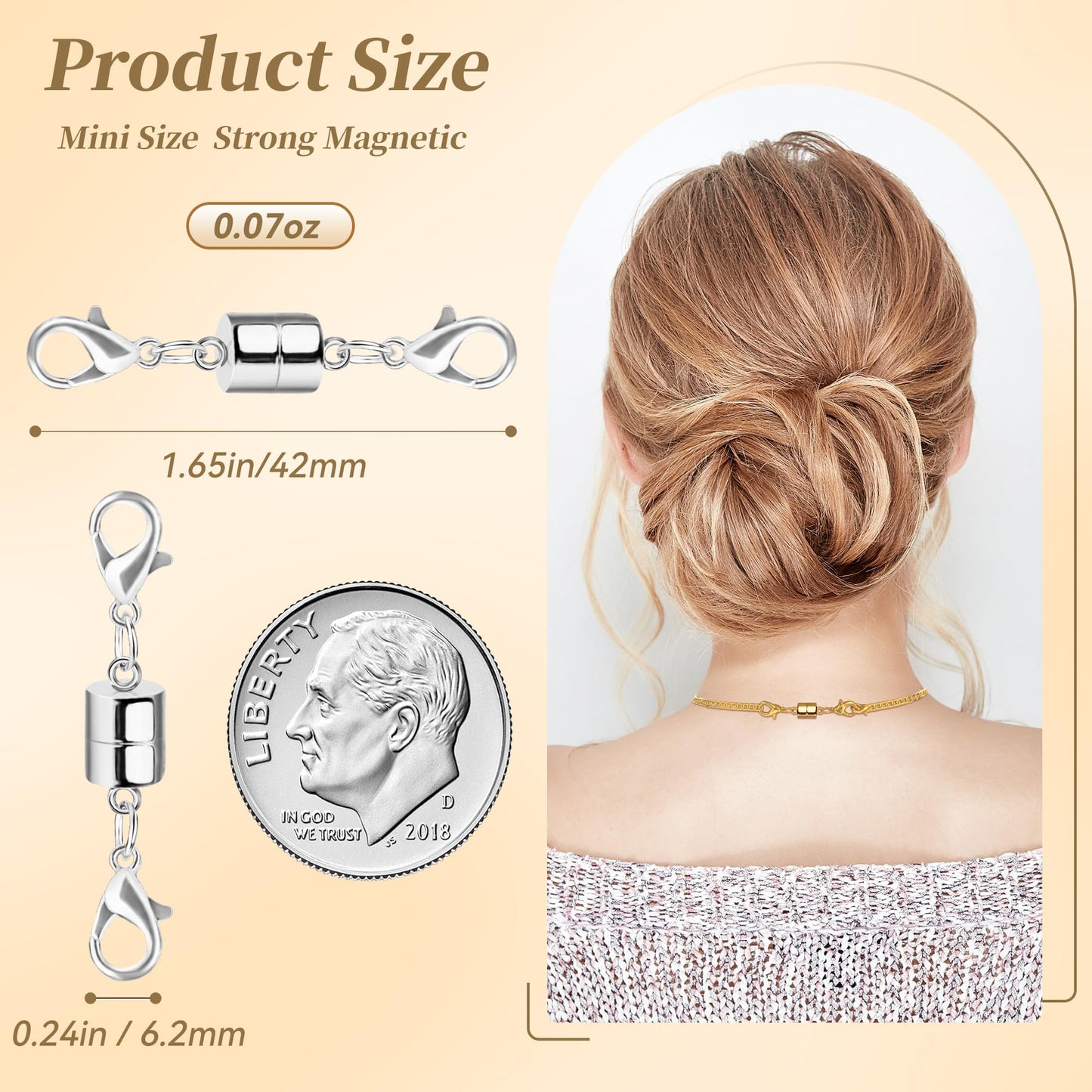 SUTQIGUI Magnetic Necklace Jewelry Clasps and Closures with Double Lobster Clasp, Silver Magnetic Jewelry Clasps for Necklaces, Bracelet Necklace Extenders for Women (12PCS)