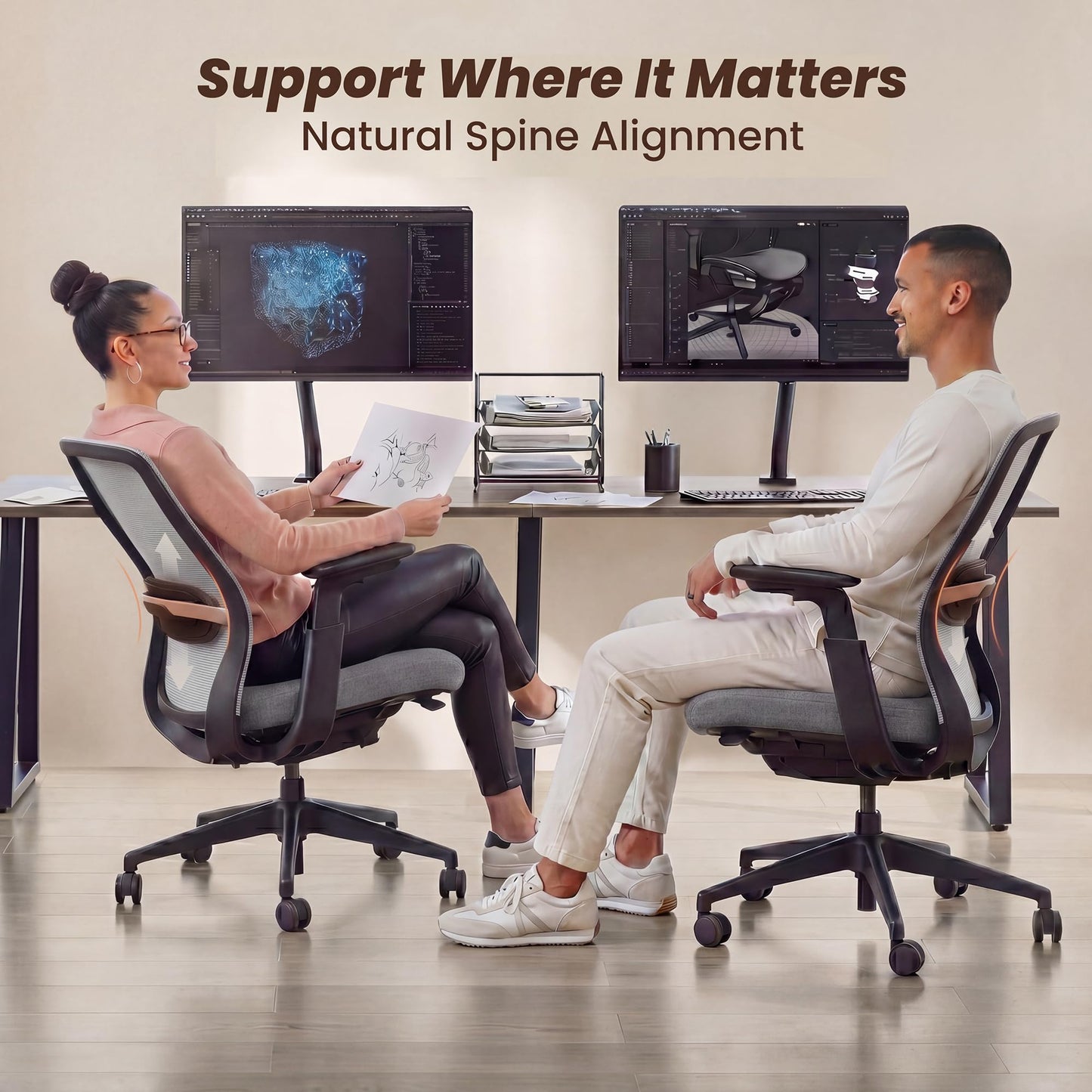 COLAMY Office Chair for Long Hours, Easy Wire-Control Desk Chair with Sliding Seat Depth & Thick Padded Lumbar Support, Heavy Duty 300 LBS High Back Mesh Computer Chair for Home Workstation,Grey