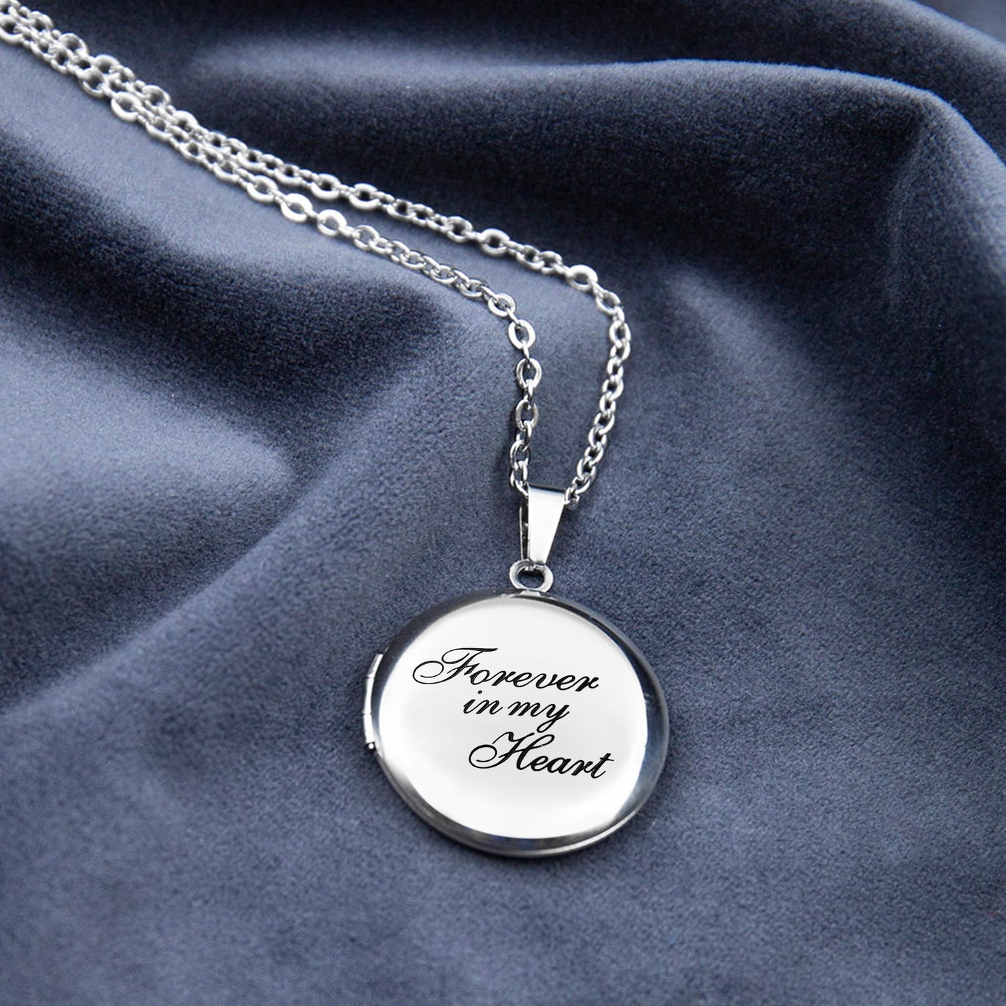 PHOCKSIN Forever In My Heart Locket Necklace for Girlfriend Silver Lockets that Holds 2 Pictures Women's Locket for Birthday Gifts
