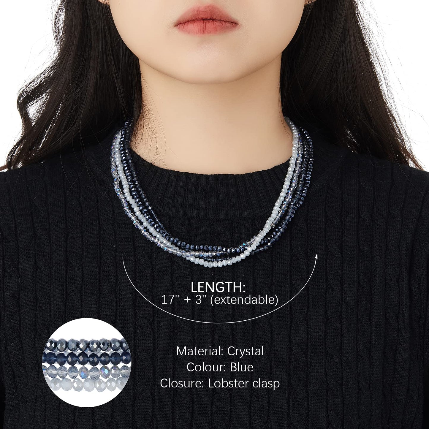 Noessla Multi-layer Crystals Beaded Choker Necklace for Women Colorful Boho Statement Necklace Trendy Costume Party Jewelry Mothers day Gifts for Mom(29-Blue)