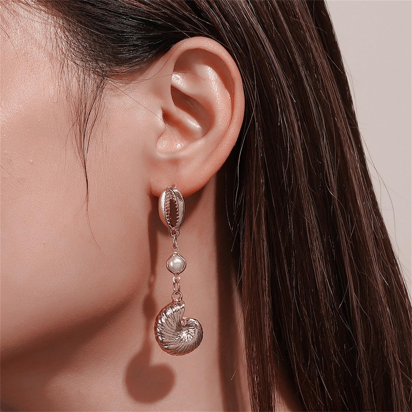 Asymmetric Starfish Seashell Earrings Gold Plated Boho Handmade Charm Cowrie Sea Shell Conch Star Ocean Animals Long Dangle Drop Earrings for Women Hawaii Summer Beach Party Holiday Jewelry Gifts (Silver conch earring)