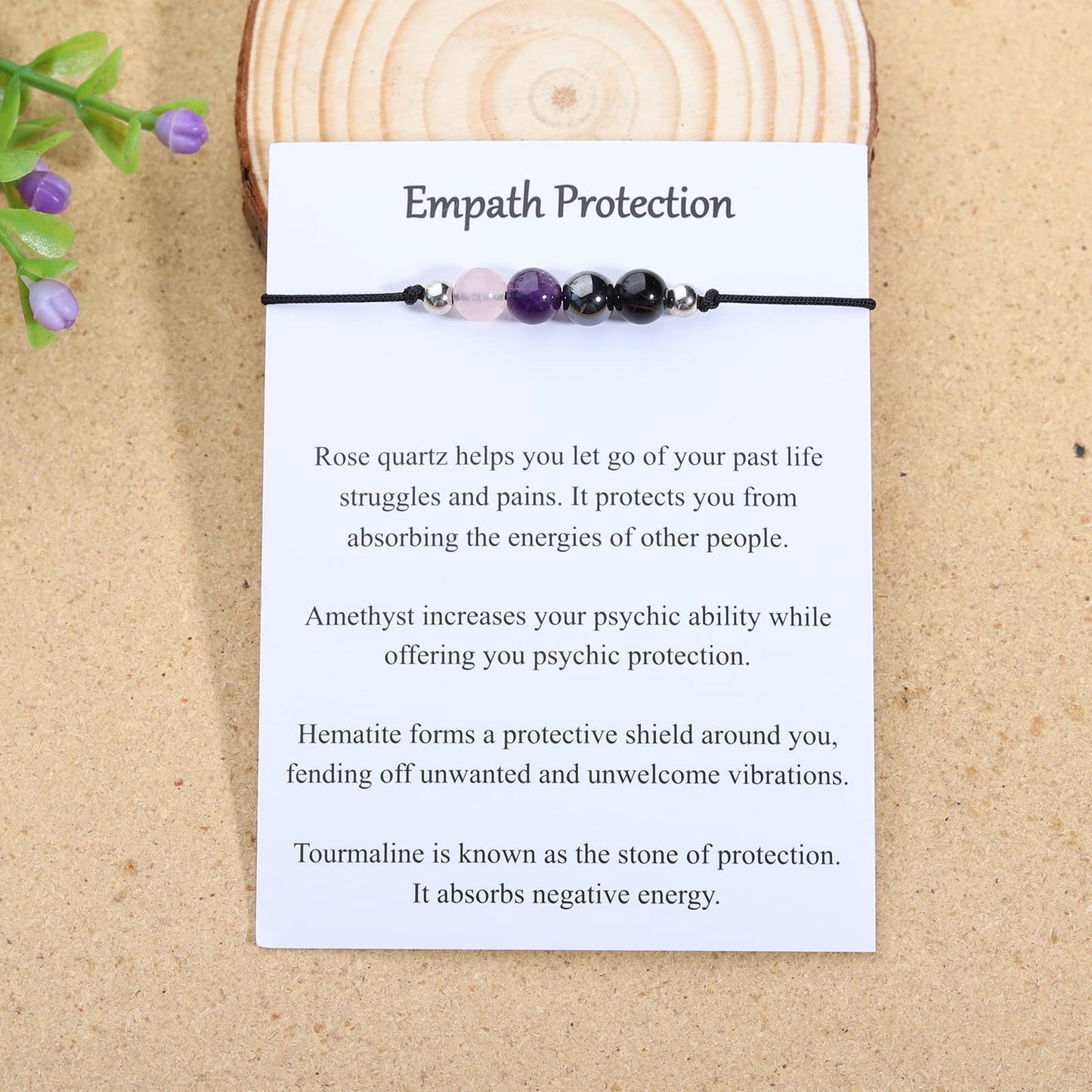 Korotho Empath Protection Bracelet Empath Bracelets Gifts for Her Natural Healing Crystal Beaded Bracelet, Tourmaline, Amethyst, Hematite, Rose Quartz, Jewelry for Friends Daughter Mom