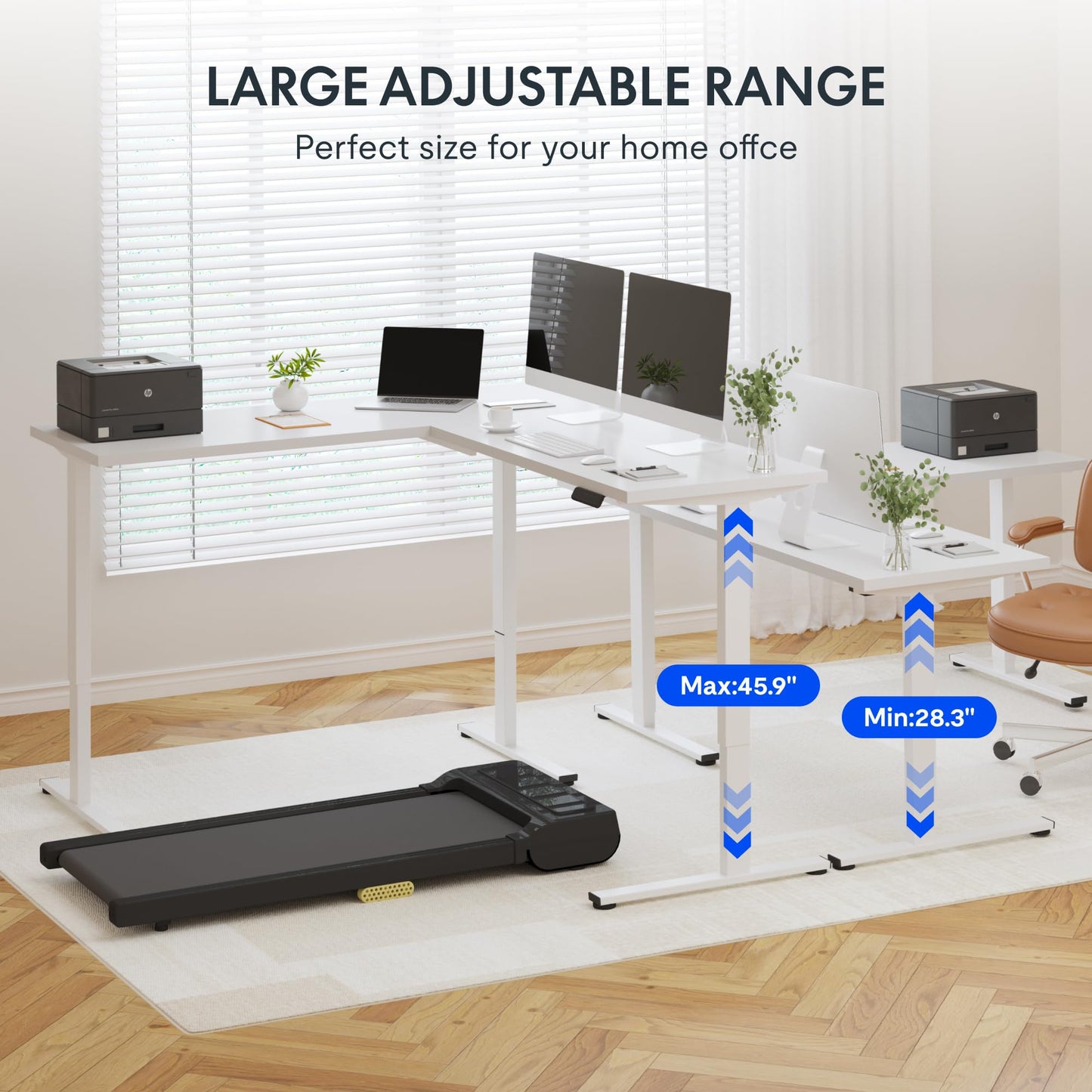 FLEXISPOT L Shaped Standing Desk, 71 x 63 Inch Electric Height Adjustable Corner Desk, Sit Stand Computer Workstation, Preset Controller, Home Office, White Frame with White Top