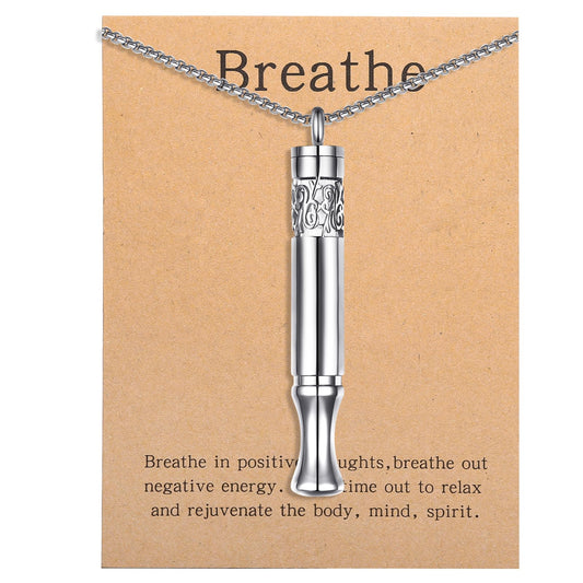 Anxiety Relief Pendant Mindfulness Breathing Necklace - Essential Oil Diffuser & Personal Inhaler Aromatherapy Necklaces for Women & Men (Steel)