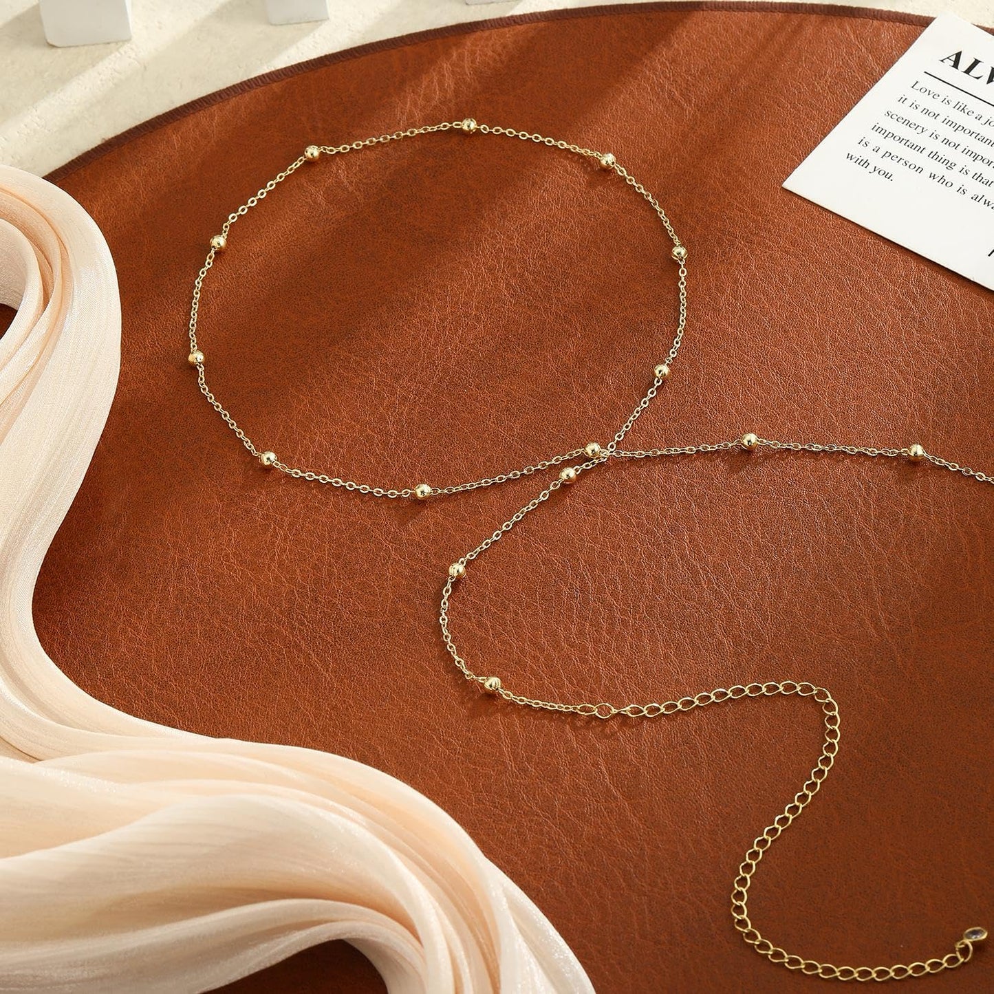 ASCOMY Waist Chains for Women 14K Gold Plated Body Chains Waist Chain Beads Waist Chain Belly Belt Body Chains Adjustable Bikini Body Jewelry Daily Belts Gifts for Women