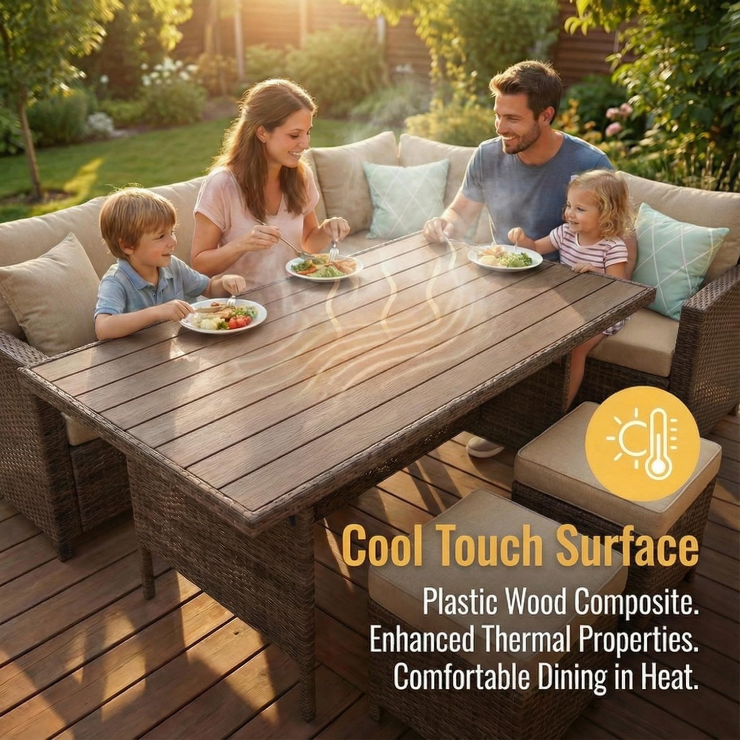 Wisteria Lane 7 Piece Patio Furniture Set, High Curved Back Wicker Patio Sectional, All Weather Outdoor Dining Set, Outdoor Furniture Patio Conversation Set with Ottoman, Ivory