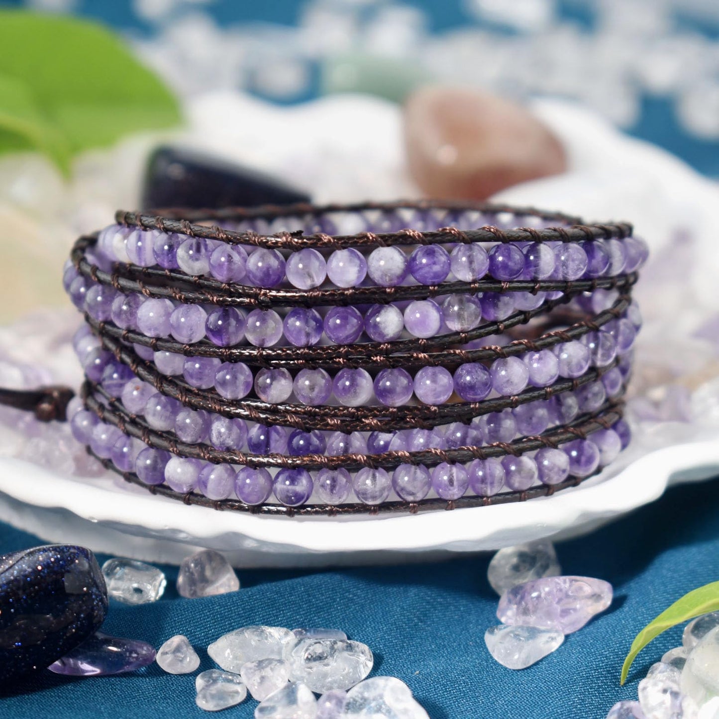 Ayriwoyi Amethyst Bracelet Wrap Bracelets for Women Beaded Wrap Bracelet for Women Healing Crystal Adjustable Natural Stone Bracelet