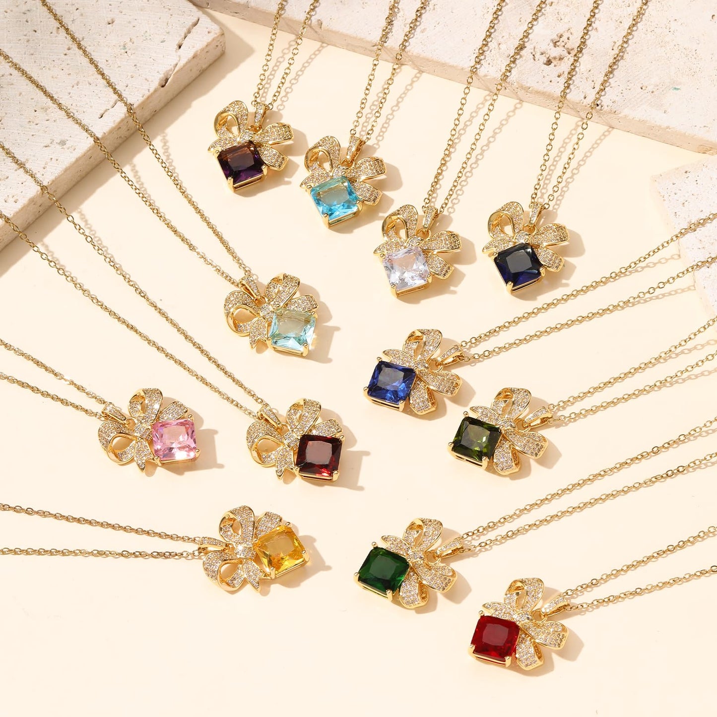 crataly Red Square Garnet Bow Necklace for Women-Gold Plated January Birthstone Vintage Necklace For Valentines Day Mother's Day Christmas Birthday Gifts