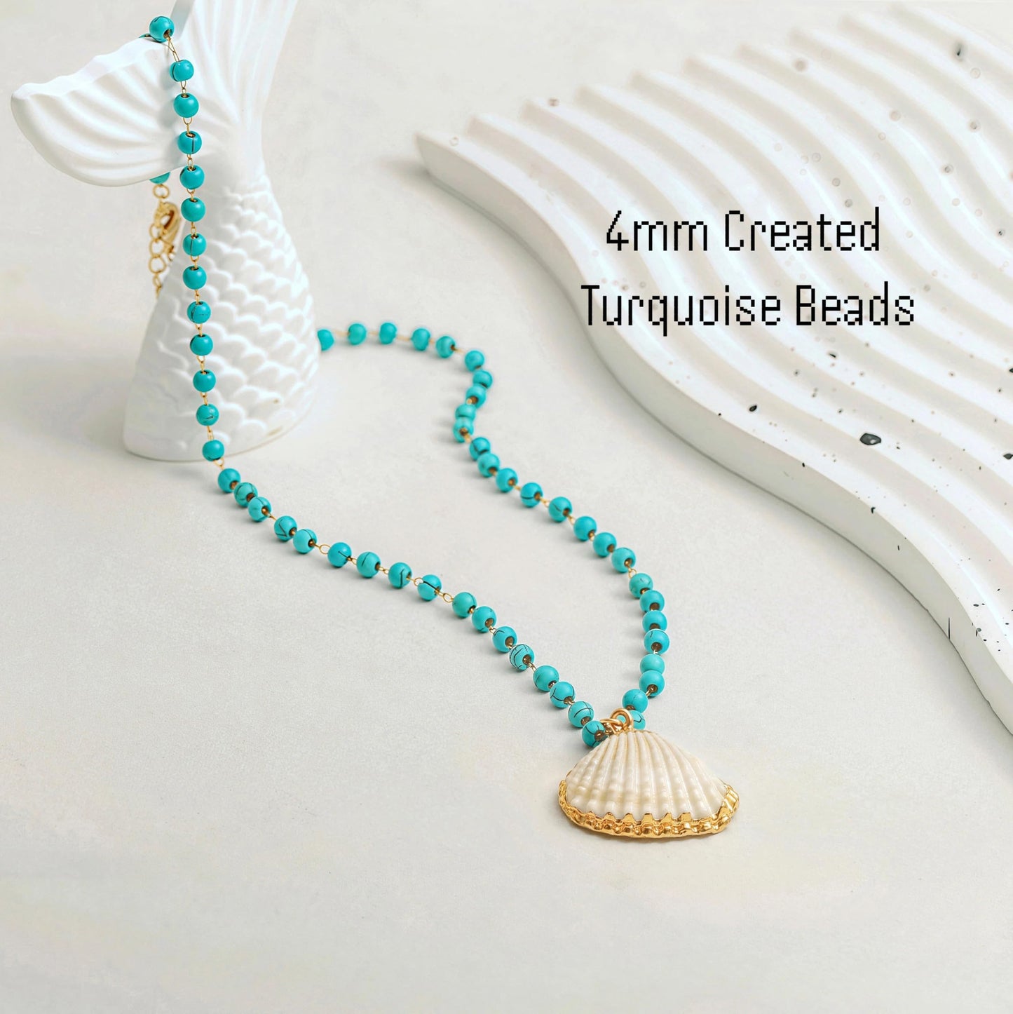 PEARLADA Boho Simulated Turquoise Beaded Necklace, Statement Shell Pendant Necklace, Adjustable Summer Beach Jewelry