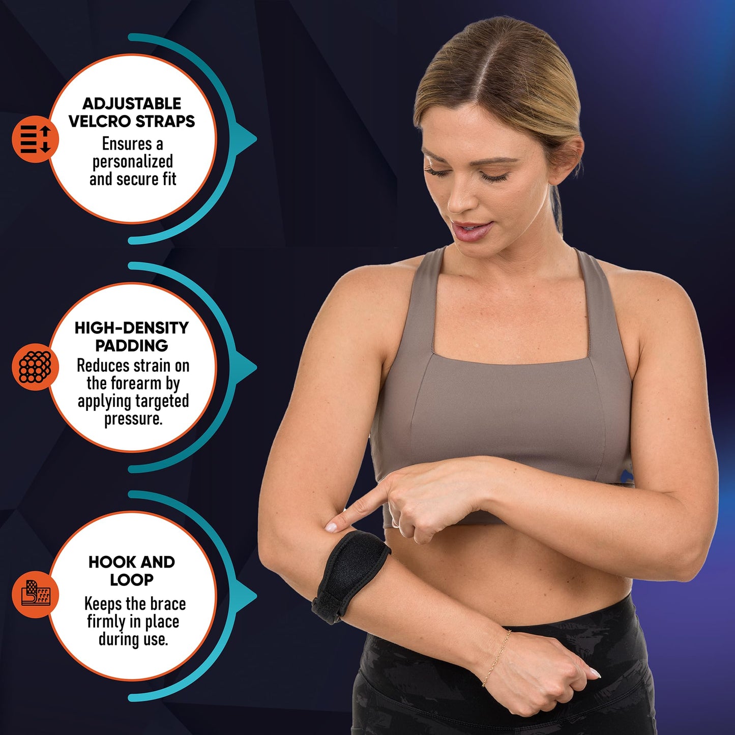 PhysFlex 2-Pack Elbow Brace for Men & Women, Adjustable Tennis & Golfer's Elbow Support Strap for Tendonitis Pain Relief - Compression Pad for Arm, Forearm, Tendon Pain Relief (Beige)