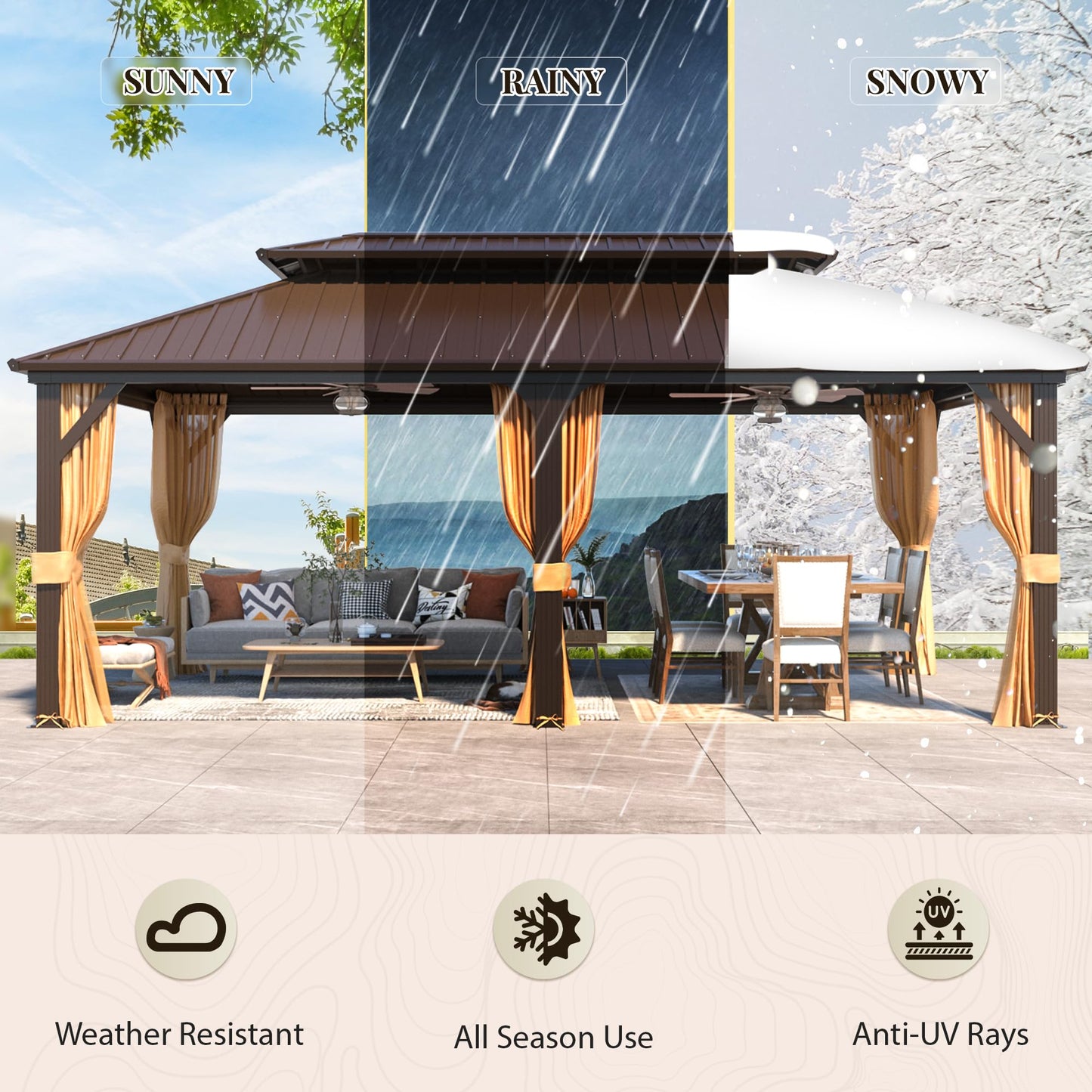 YOLENY 12' X 20' Hardtop Gazebo, Galvanized Steel Ventilation Double Roof Aluminum Frame, Curtains and Netting Included, Outdoor Gazebo for Garden, Patio, Lawns, Parties