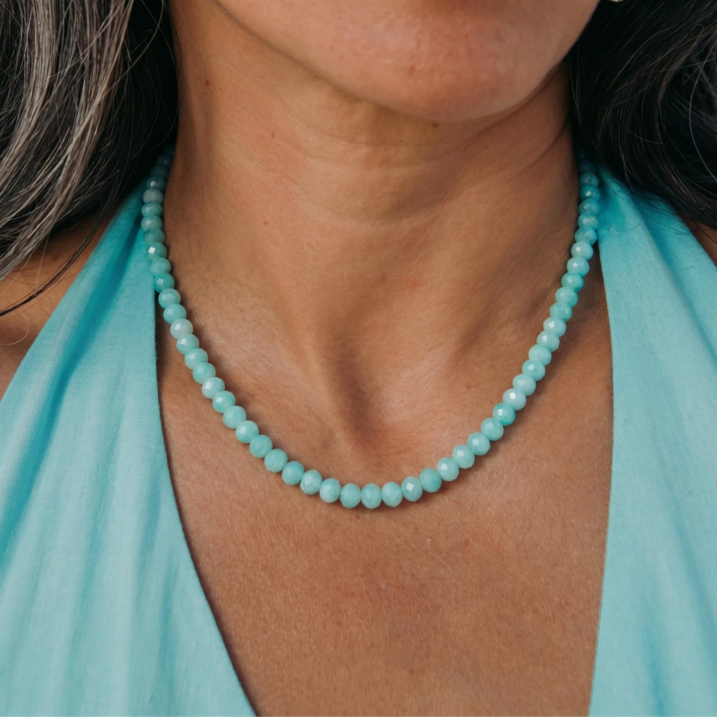 Badu Blue Gemstone Beaded Necklace for Women Natural Stone Bead Beach Choker Necklace Fashion Trendy Jewelry Gifts