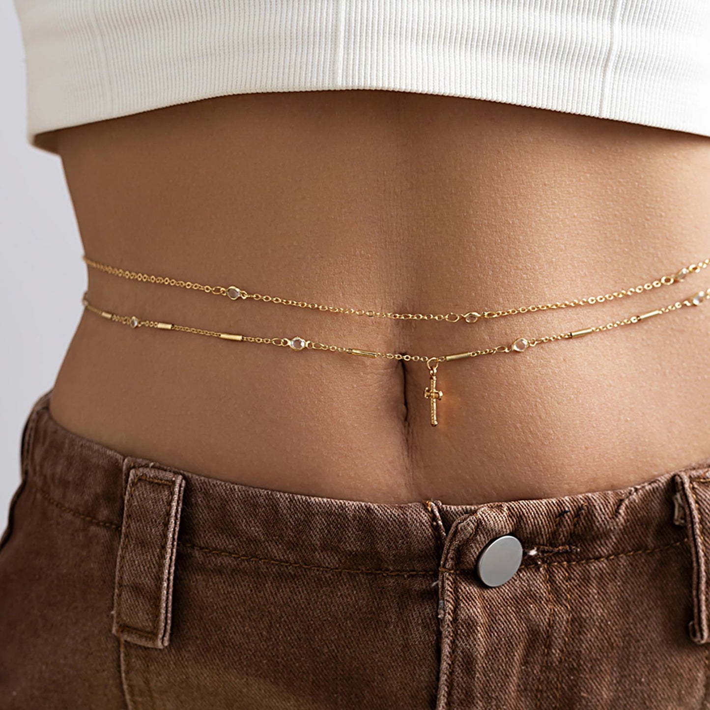 Longita Layered Belly Chain Gold Waist Chain for Women Cross Waist Jewelry for Women Gold Belly Chains Summer Stomach Jewelry Trendy Simple Sexy Body Chains Non Tarnish Waterproof Plus Size