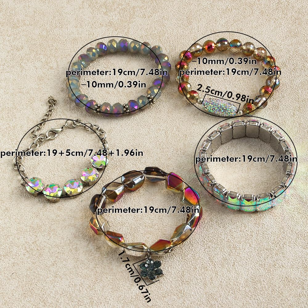Yomisa Boho Beaded Bracelets for Women,Multilayer Wrap 5PCS Turquoise Healing Natural Stone Bead Bracelets Handmade Stackable Friendship Stretchy Beaded Bracelet Set Trendy Bohemian Jewelry Gift Women