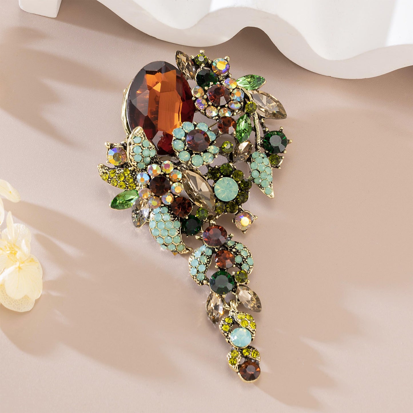 SELOVO Long Brown&Green Brooch Pin for Women Wedding Party Brooch Pendant