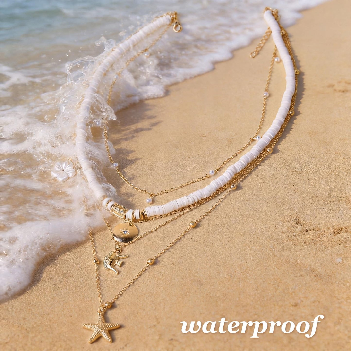 KummerSaprk Seashell Necklace Summer Vacation Jewelry for Women Gold Beachy Necklace Stack Starfish Flower Cowrie Sea Shell Pendant Necklaces Summer Essentials Accessories Gifts