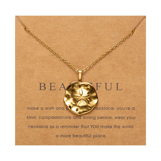 Gold Sand Dollar necklace for Women Trendy Dainty 18K Gold Chain Lucky Summer Beach necklace Sand Dollar jewelry Pendant Gift Card for Women Mom Grandma (Sand Dollar)