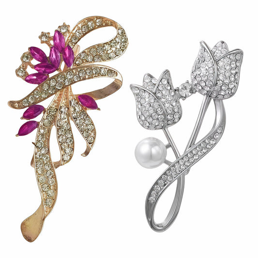 Yaximhozz 2pcs Rhinestone Brooch Pin for Women Dress Elegant Stylish Crystal Brooches Fashion Accessories Pins Lapel Boutonniere Ideas Wedding Christmas Birthday Jewelry Easter Gift (08 Purple/Silver)