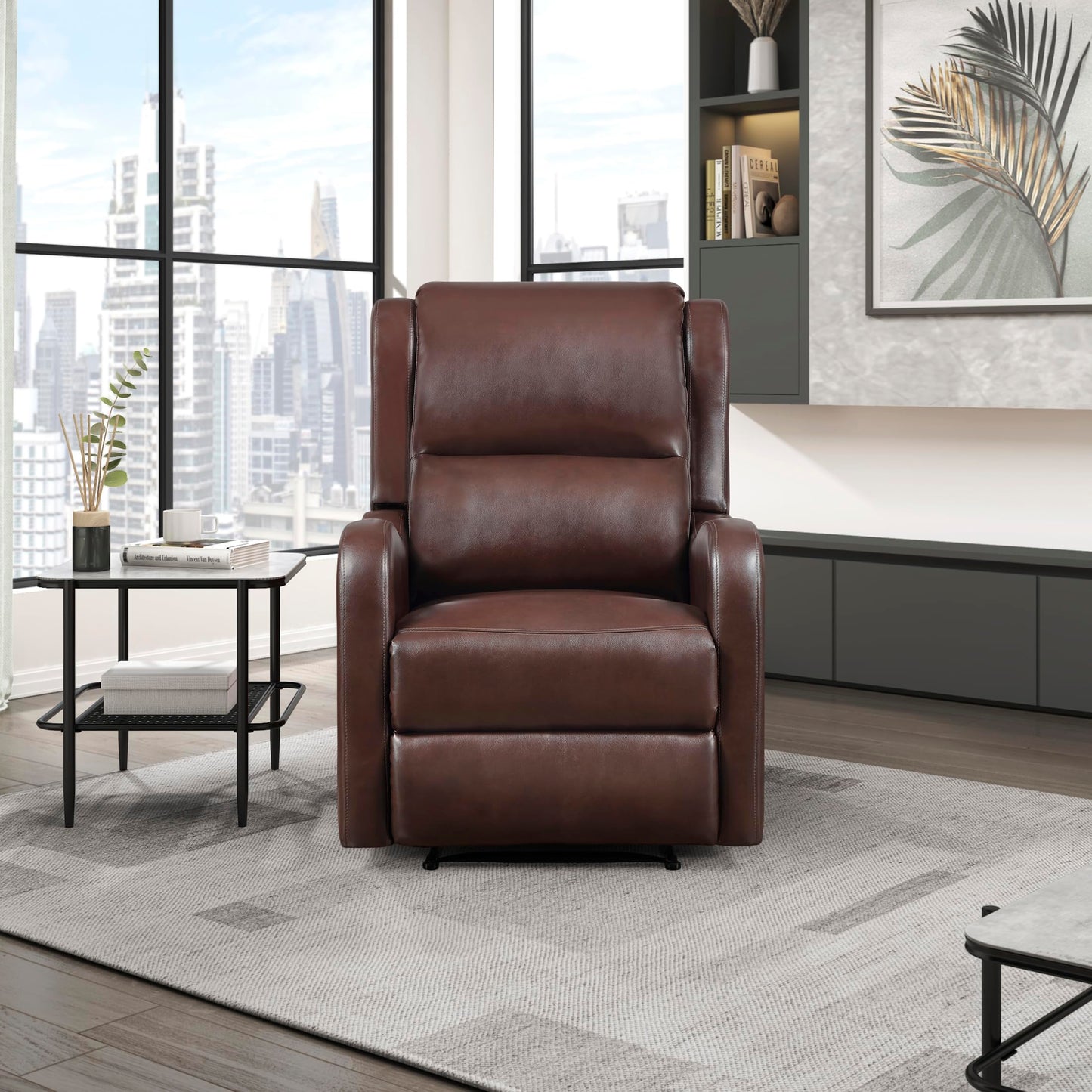 Lexicon Manual Recliner Chair, Reclining Sofa Chair, Home Theater Seating, Wall Hugger, Manual Recliner for Living Room/Office/Apartment, Easy Assembly, Brown Faux Leather