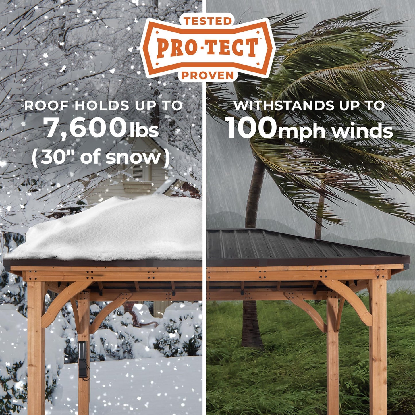 Backyard Discovery Barrington 14' x 10' Cedar Wood Outdoor Gazebo Pavilion with Hardtop Galvanized Steel Hip Roof, Snow Support, Wind Resistance, PowerPort, Shade for Garden, Patio, Deck, Entertaining
