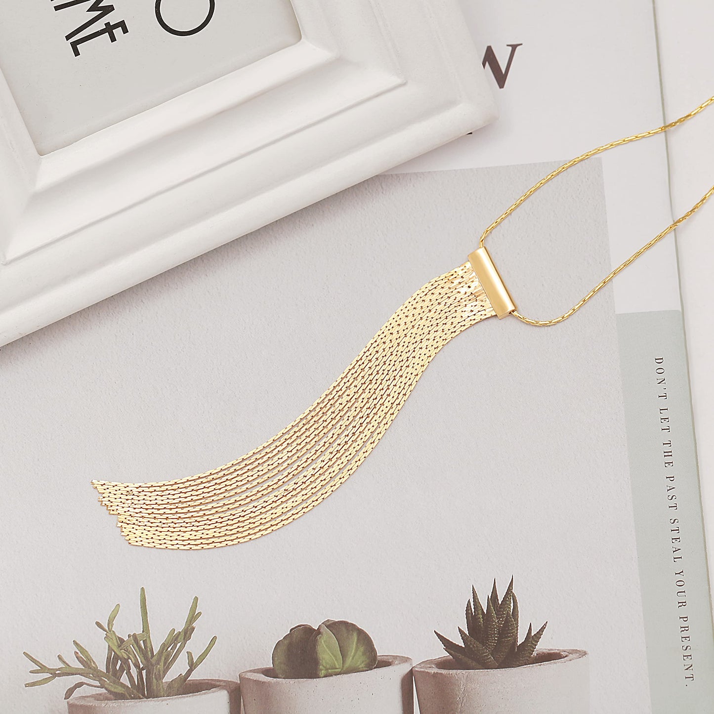 PERNNLA PEARL Statement Tassel Pendant Long Necklaces Dainty Gold Box Chain Necklaces for Women Trendy Y Necklace Boho Charm Jewelry