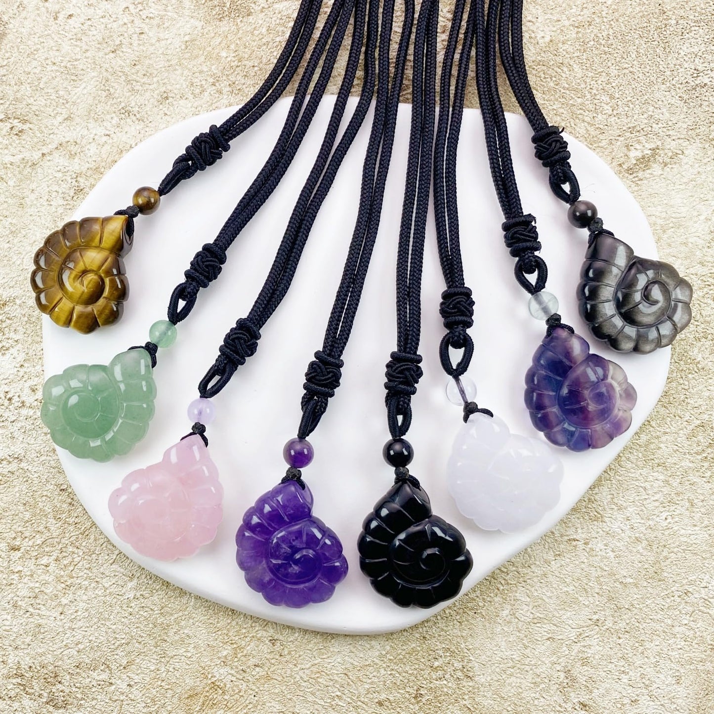EDEN'S CALL Crystal Conch Shell Necklace for Women Healing Stone Ocean Pendant, Boho Beach Necklace with Polished Natural Gemstone Adjustable Cord Worry Stone Jewelry Gift, Rose Quartz