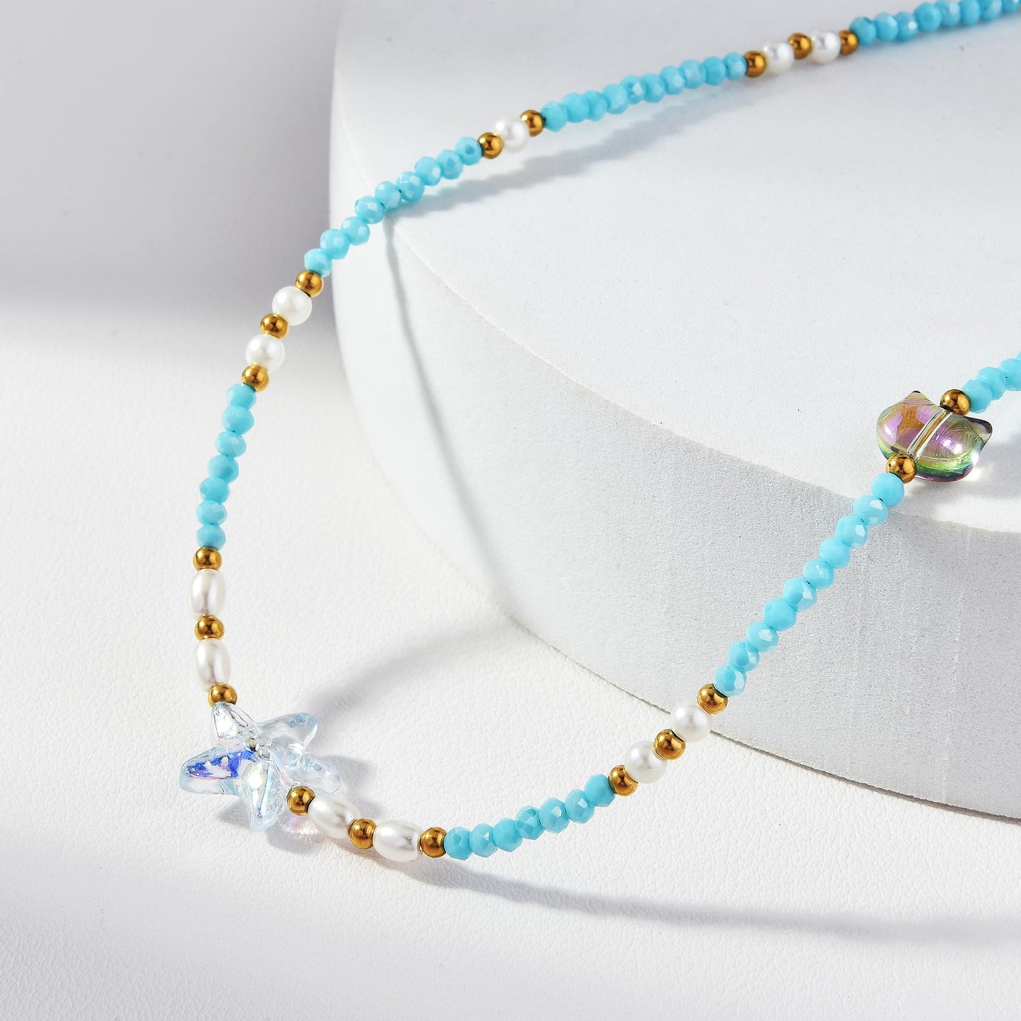 Blue Starfish Pearl Necklace Beach Jewelry For Women 2025 Summer Fashion Bohemian Style Vacation Necklace (Blue)