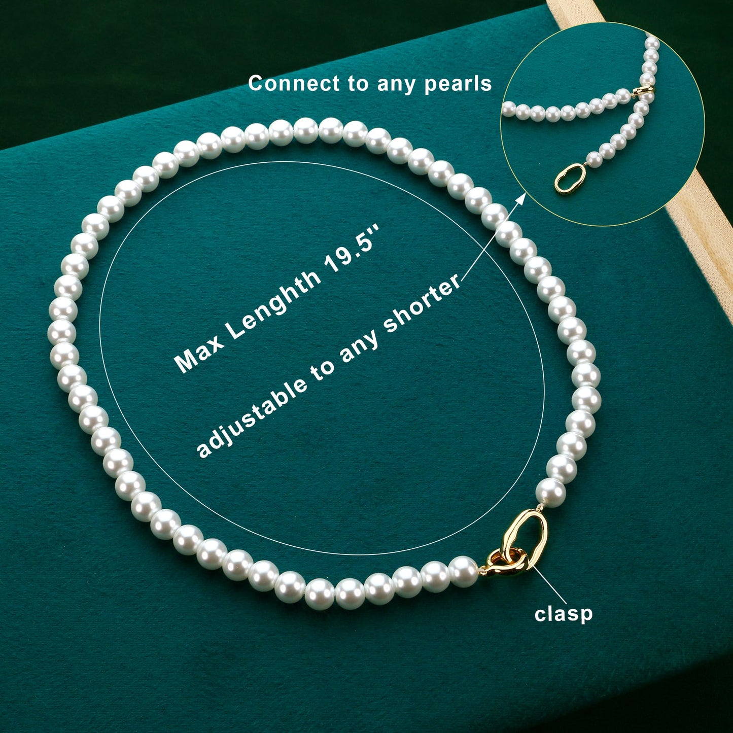 Sereney Pearl Necklaces for Women, 8mm Dainty Pearl Choker Necklaces as Handmade Prom Necklace for Wedding, 16'' to 19.5'' Adjustable Bridal Jewelry for Her Daughter as Round White Wedding Necklaces