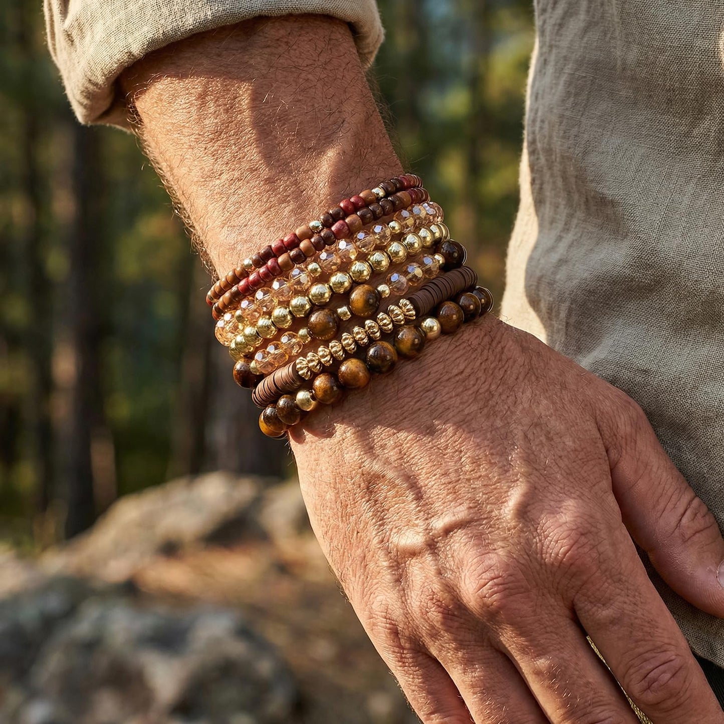 Briutn Bohemian Beaded Bracelet for Women Men Glass Beads Stackable Bracelet Boho Jewelry Accessories