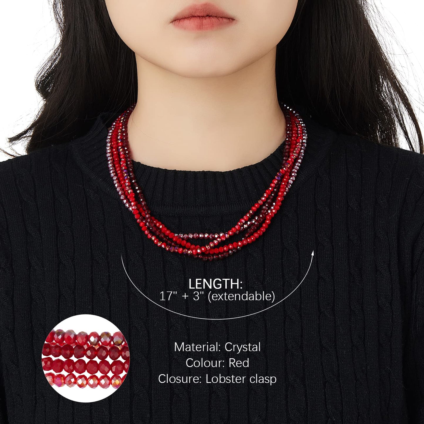 Noessla Multi-layer Crystals Beaded Choker Necklace for Women Colorful Boho Statement Necklace Trendy Costume Party Jewelry Mothers day Gifts for Mom(29-Red)