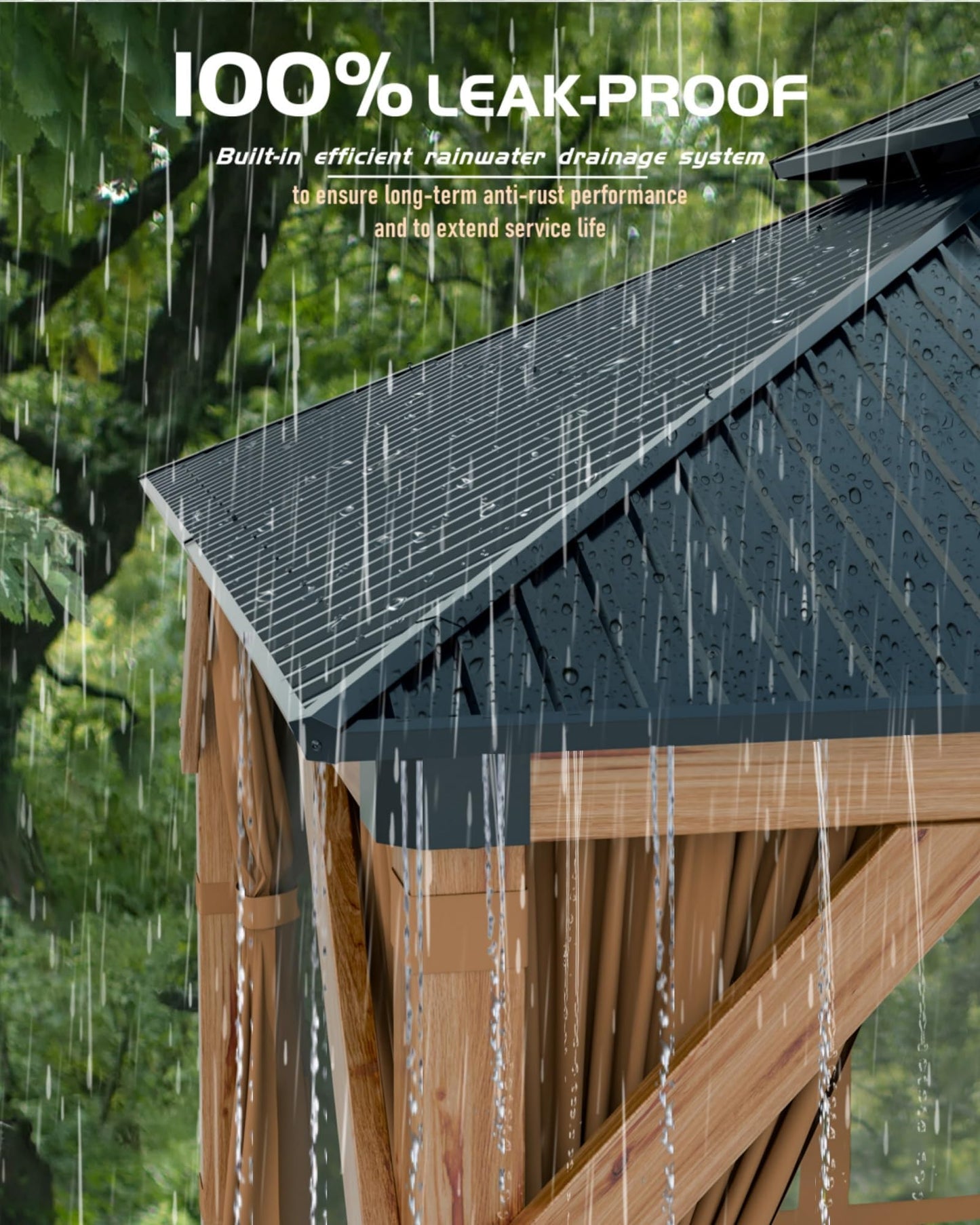 10x12 ft Hardtop Wood Gazebo for All Weather, Double Metal Roof, Heavy Duty Cedar Frame, Curtains & Netting, Permanent Outdoor Pavilion for Patio, Deck, Backyard, Lawn, Garden, Khaki