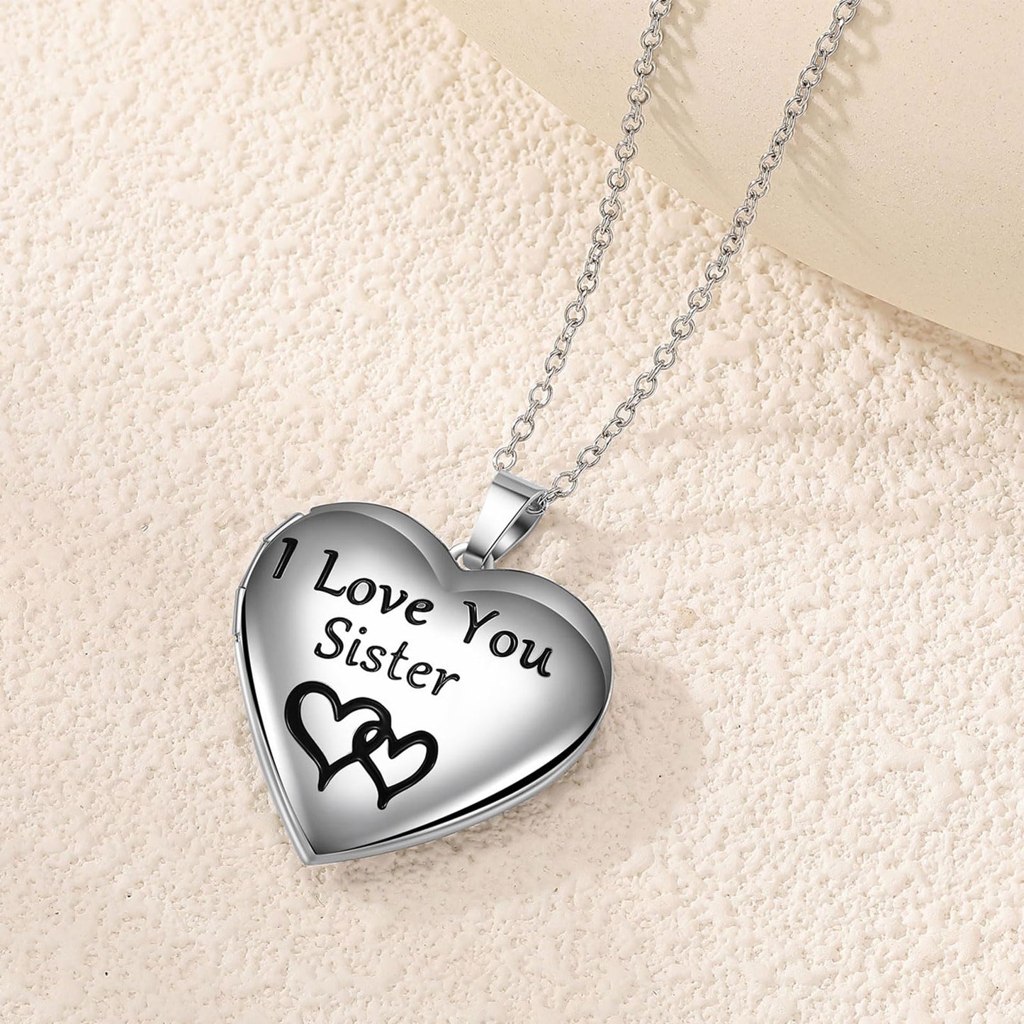 PHOCKSIN I Love You Sister Personalized Heart Locket Necklace That Holds Pictures Customizable Photo Lockets for Women Custom Photo Text&Symbols