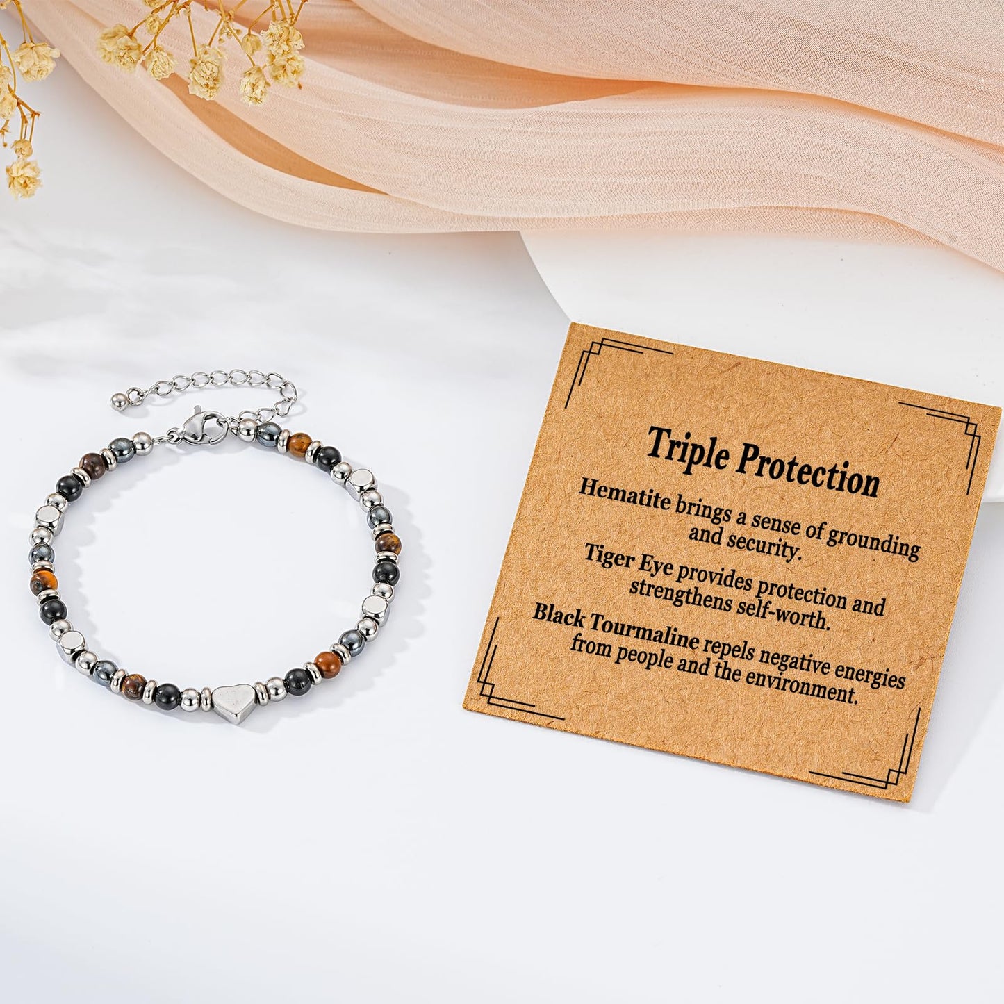 Pavkki Triple Protection Bracelet for Women Gifts Energy Hematite Black Tourmaline Tigers Eye Bead Crystal Healing Jewelry Natural Stones