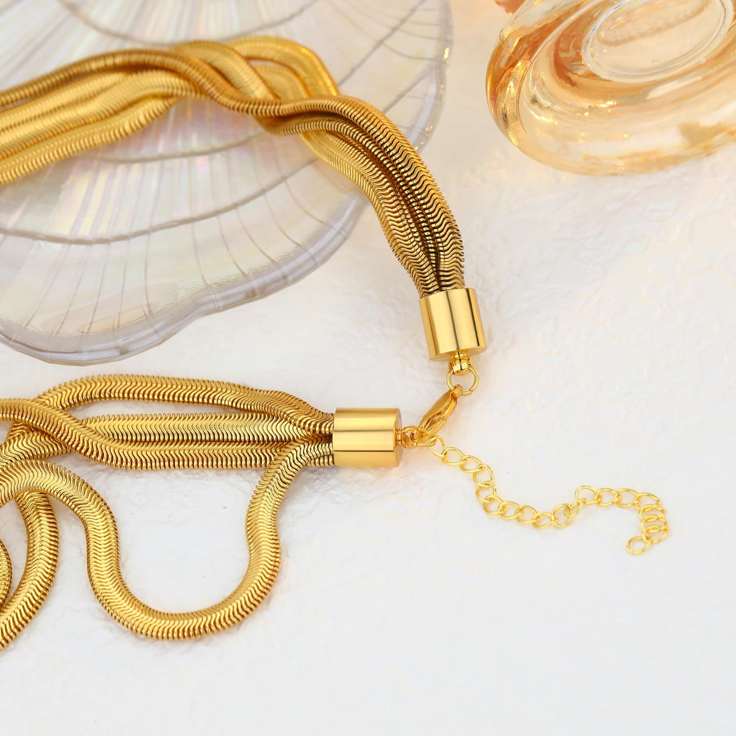 BONJOULRY Chunky 3 Layered Snake Chain Choker Necklace 14K Gold Plated Knot Chain Necklace Chunky Hip Hop Choker Necklaces for Women