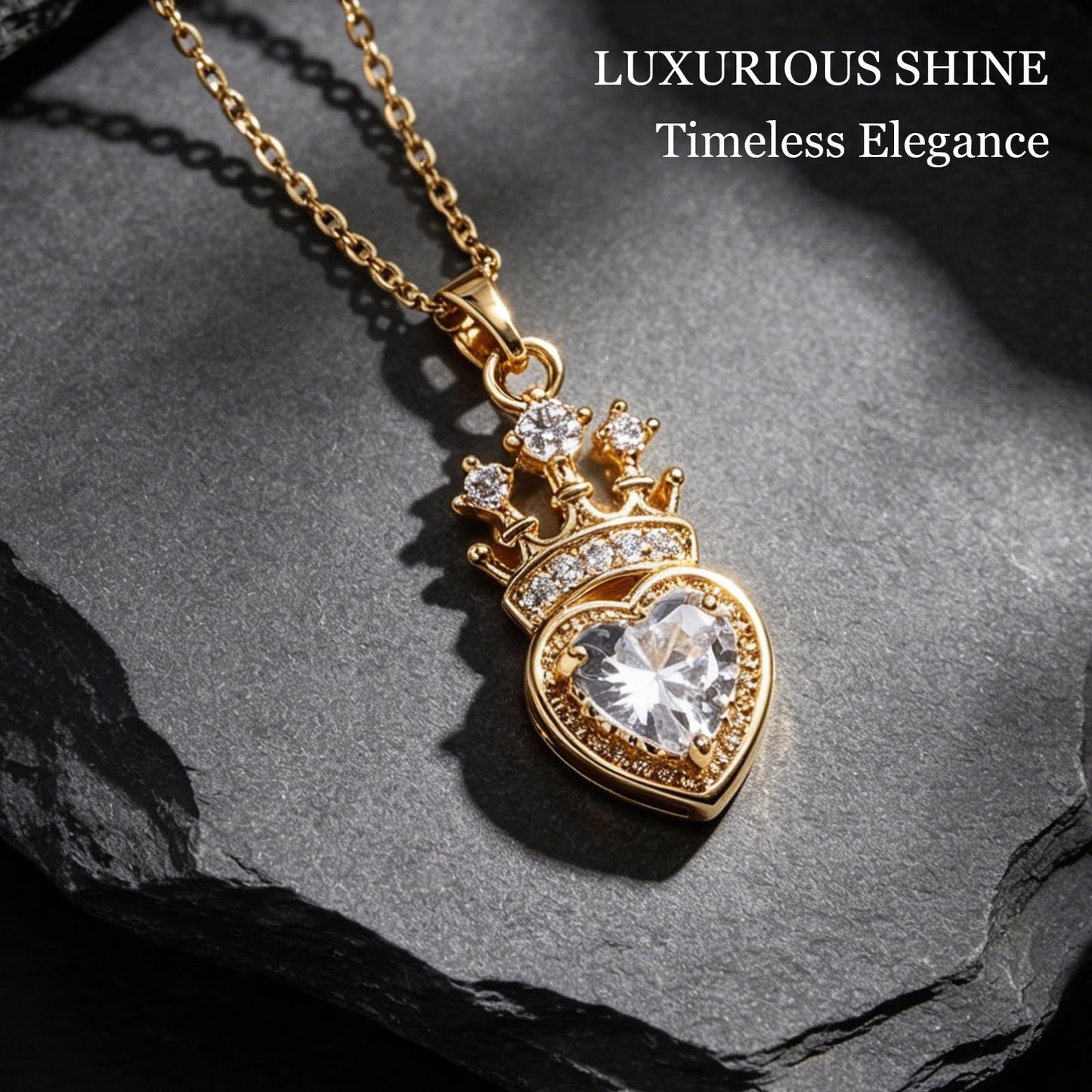 crataly CZ Crown Heart Necklace For Women-Gold Plated Princess Diamond Necklaces For Valentines Day Mother's Day Christmas Birthday Gifts