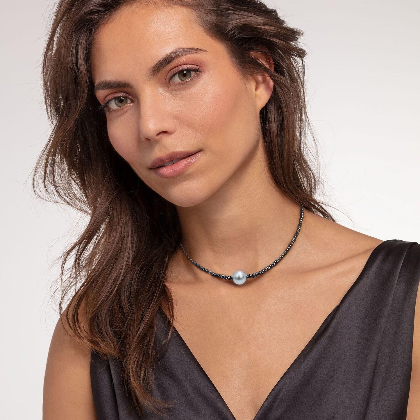 GEMTAL Dainty Single Pearl Pendant Necklaces for Women Trendy,Womens Black Stone Beaded Choker Necklace,Delicate Round Freshwater Pearl Necklace Jewelry Gift for Women Girls