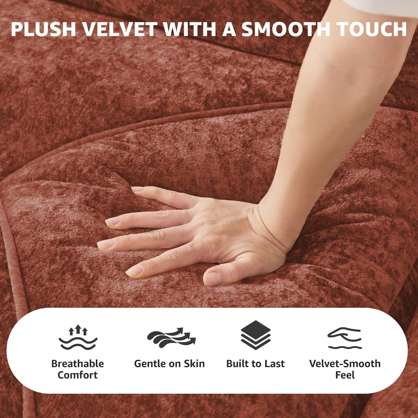 Red L-Shaped Sectional Couches for Living Room, Velvet Fabric Boneless Couch, No Assembly Cloud Modular Sectional Sofa with 1 Ottoman, Foam Couch Compressed Sofa Set for Apartment, Sofas para Sala