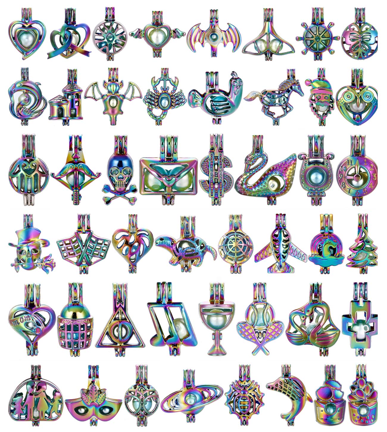Vie jeune Mixed Pearl Cage Locket Pendants Set, Essential Oil Diffuser DIY Necklace Bracelet Jewelry Making Craft, Bulk Beads Aromatherapy Diffuser Charms Gifts for Women (Random 30pcs Rainbow Color)