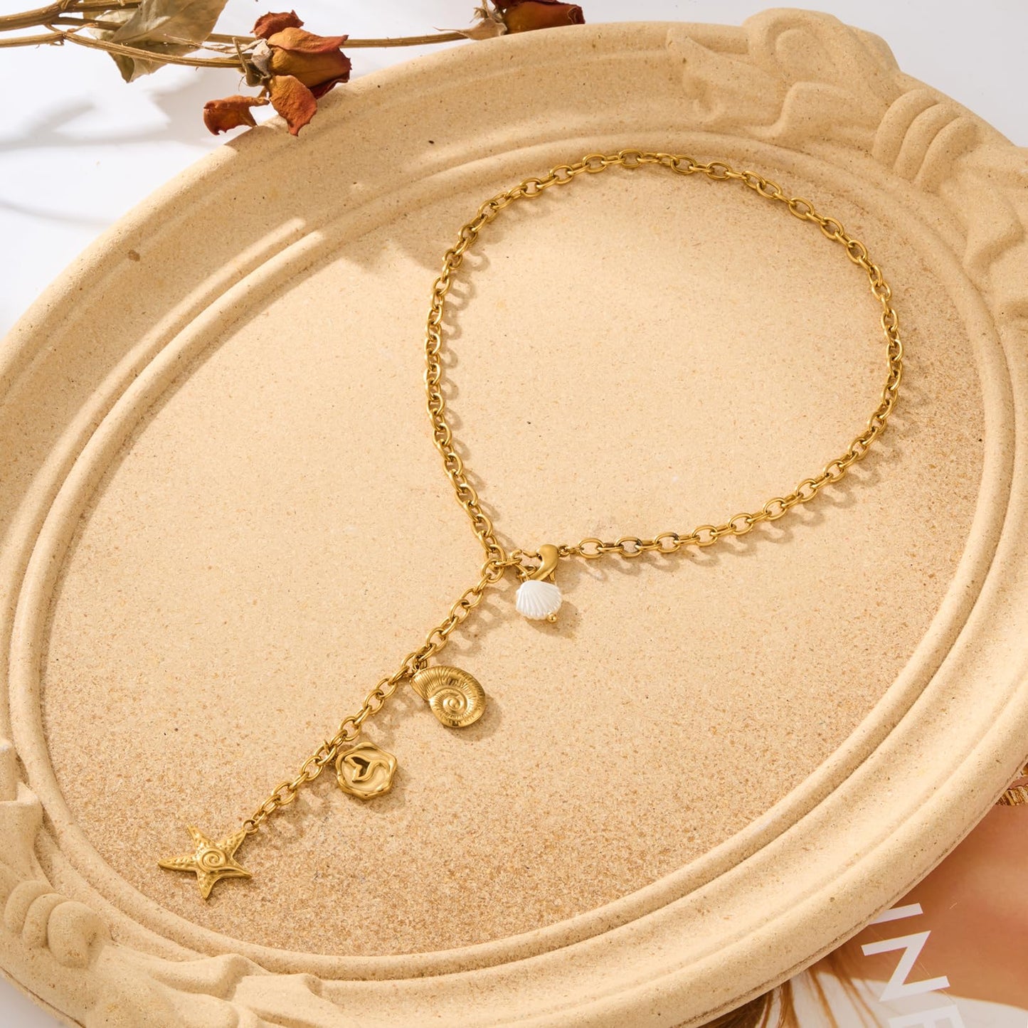 Dckazz Starfish Necklace Beach Charm Necklace 14K Gold Plated Summer Ocean Shell Beach Jewelry for Women Vacation