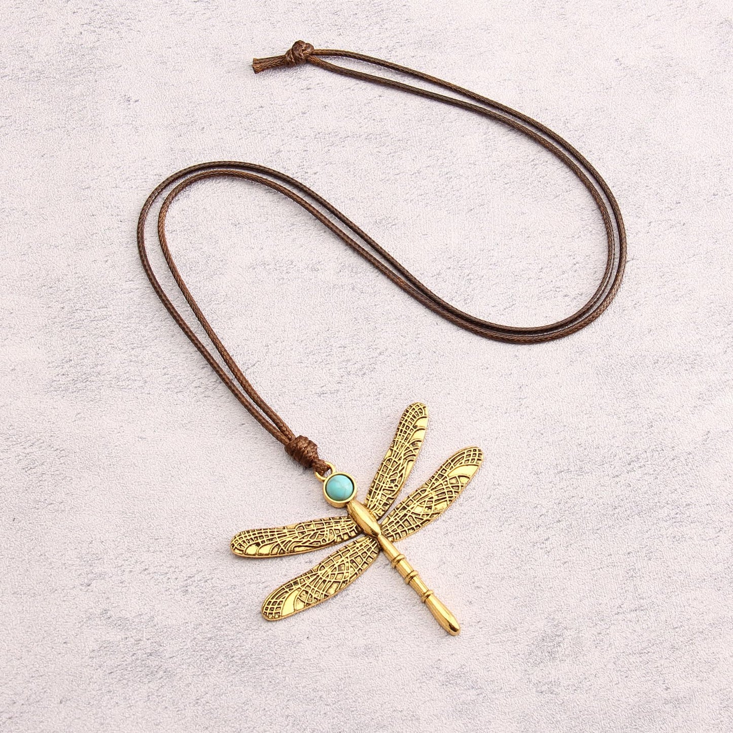 joymiao Dragonfly Necklace Gold Leather Necklace for Women Bohemian Necklace Turquoise Jewelry Cord Necklaces With Pendant Animal Necklaces for Girls